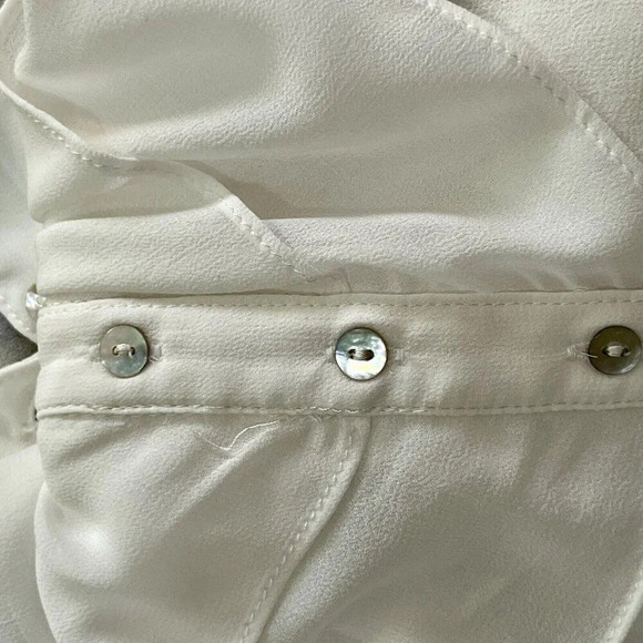Zara| Feminine White Ruffle High Collar Sheer Button Up Cap Sleeve Top Blouse XS - Picture 7 of 7